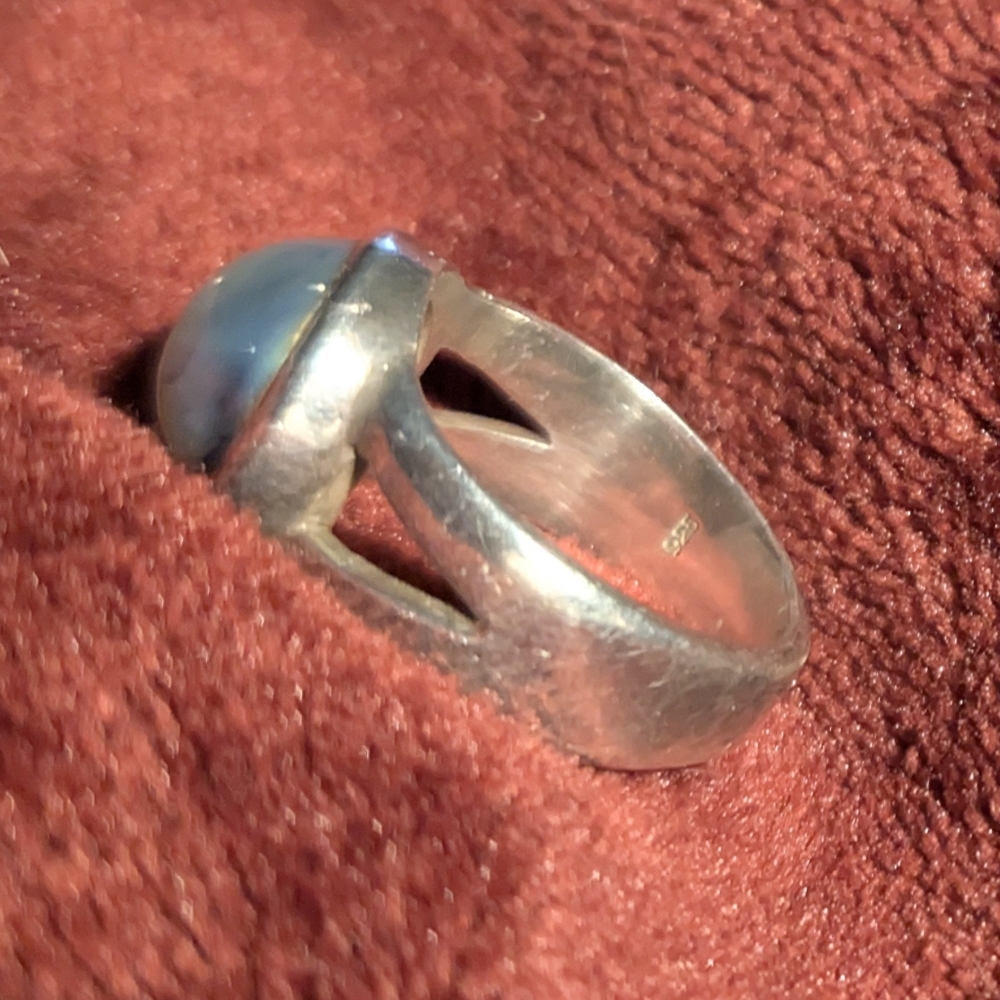 Silver Blue Pearl Statement Ring - image 4
